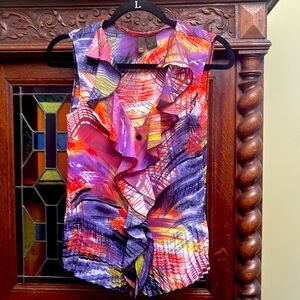 Vibrant multicolored ruffled pleated top Sm